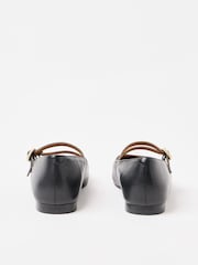 Oliver Bonas Black Mary Jane Double Buckle Pearl Leather Shoes - Image 3 of 6