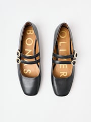 Oliver Bonas Black Mary Jane Double Buckle Pearl Leather Shoes - Image 4 of 6