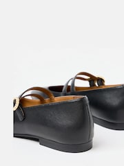Oliver Bonas Black Mary Jane Double Buckle Pearl Leather Shoes - Image 5 of 6