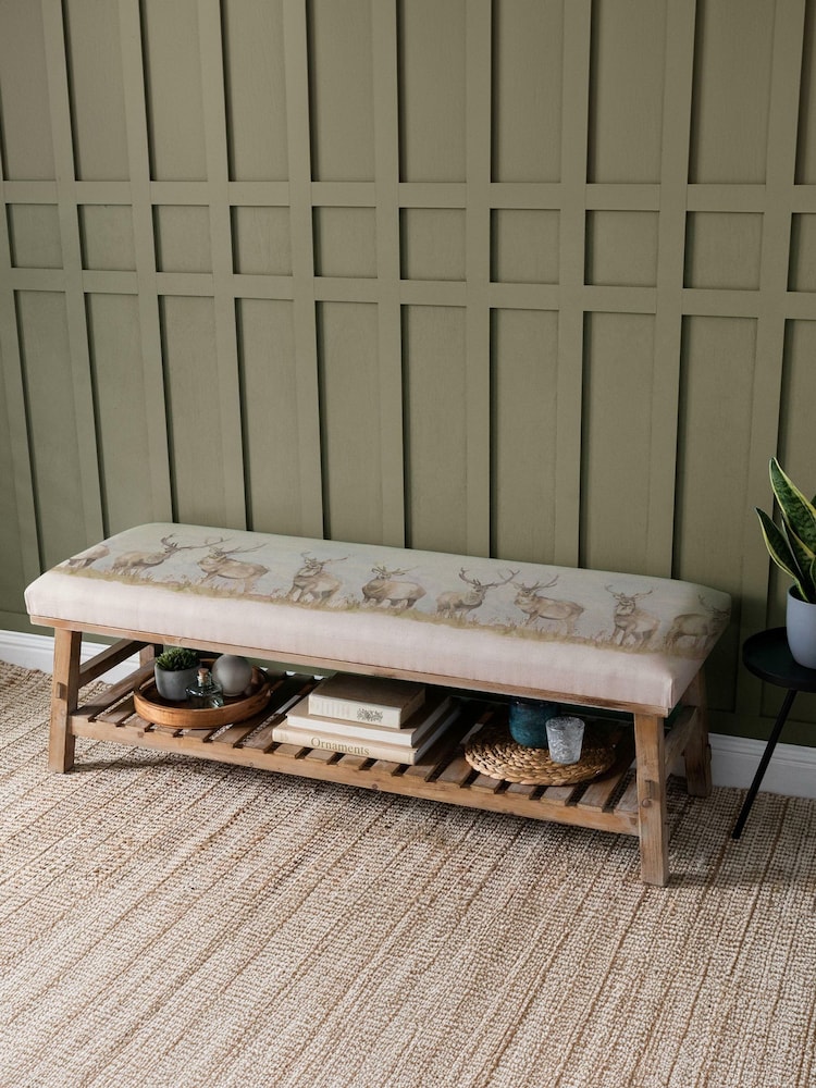 Voyage Maison Moorland Stag Cream Rupert Printed Bench - Image 1 of 2