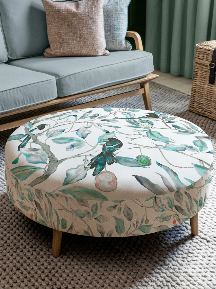 Voyage Maison Collector Linen Blue Petra Footstool - Image 1 of 2