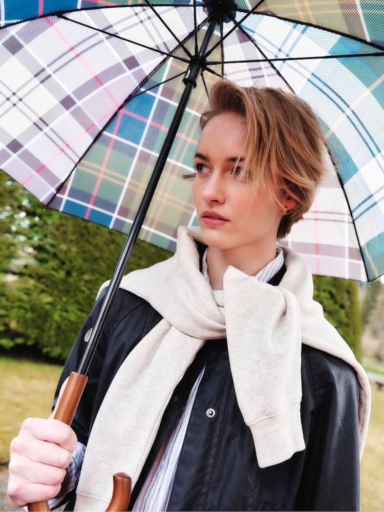 Barbour® Green Mixed Tartan Full Length Umbrella - Image 2 of 7