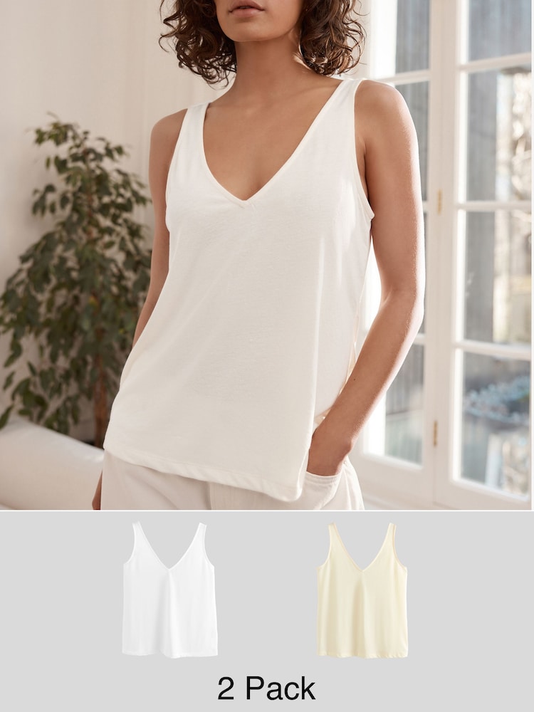 White / Lemon Yellow Linen-blend Vests 2 Pack - Image 1 of 13