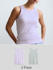 Khaki Stripe / Lilac High Neck Vests 2 Pack - Image 1 of 11