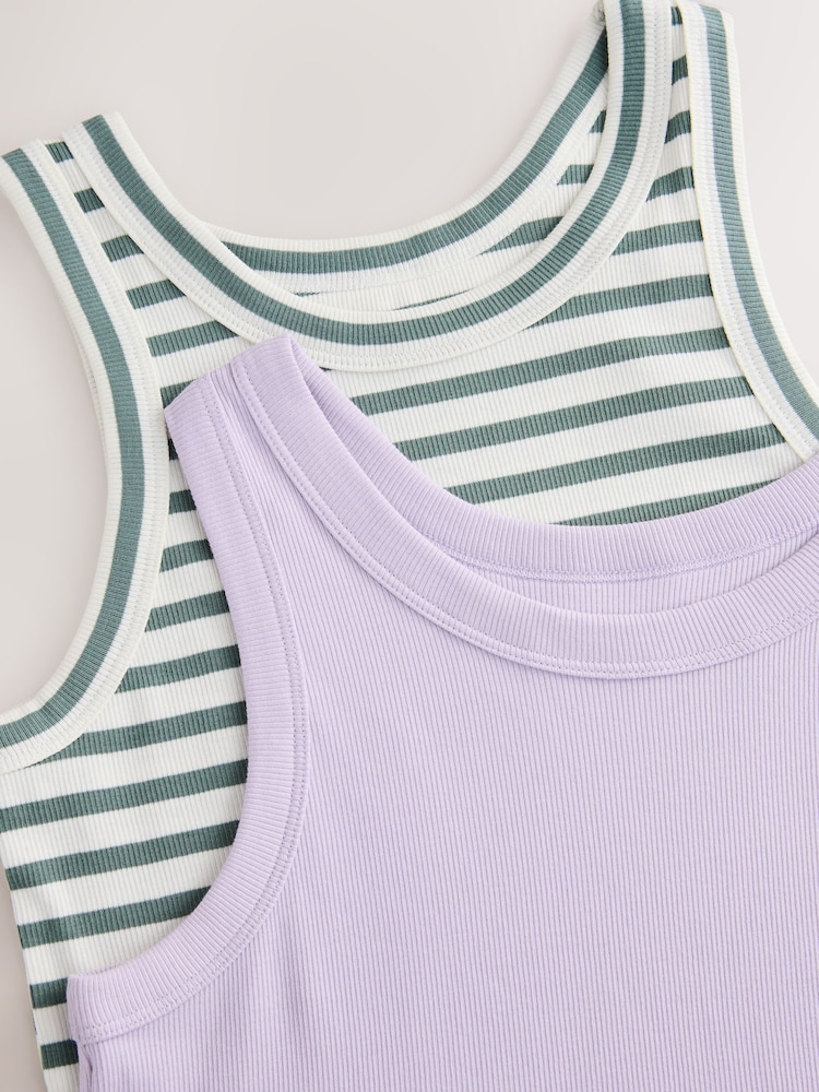 Khaki Stripe / Lilac High Neck Vests 2 Pack - Image 11 of 11