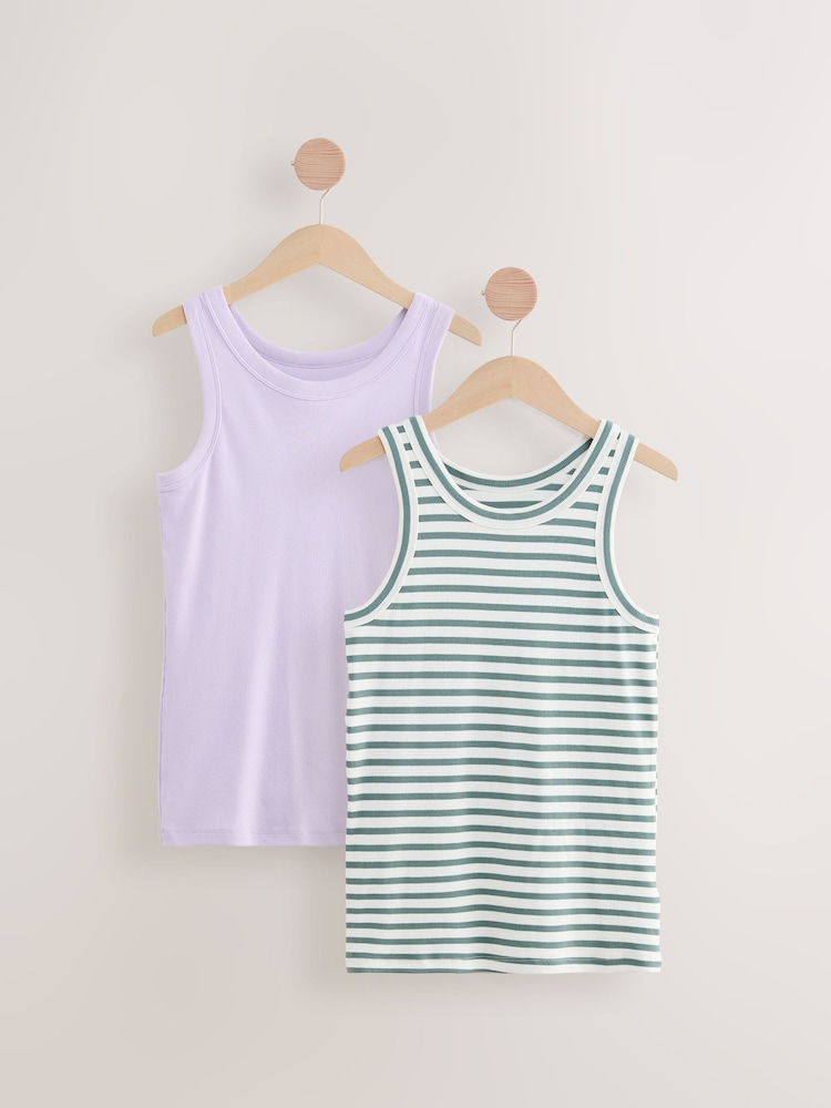 Khaki Stripe / Lilac High Neck Vests 2 Pack - Image 7 of 11