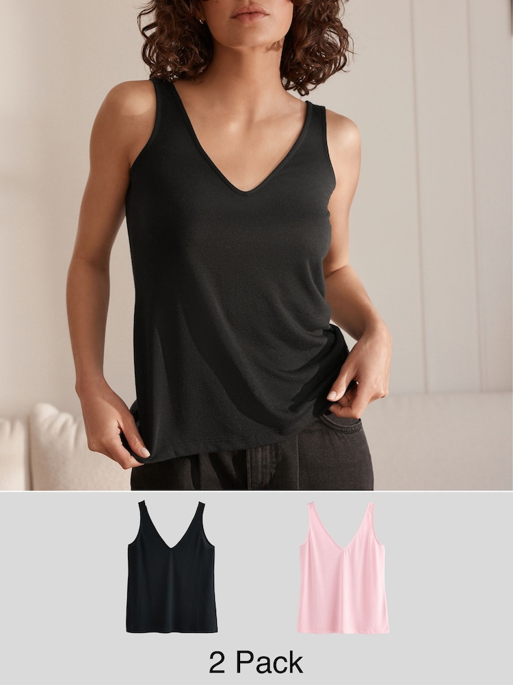 Black / Pale Pink Linen-blend Vests 2 Pack - Image 1 of 12