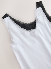 Black/White Lace Trim Ribbed Vests 2 Pack - Image 11 of 12
