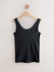 Black/White Lace Trim Ribbed Vests 2 Pack - Image 9 of 12