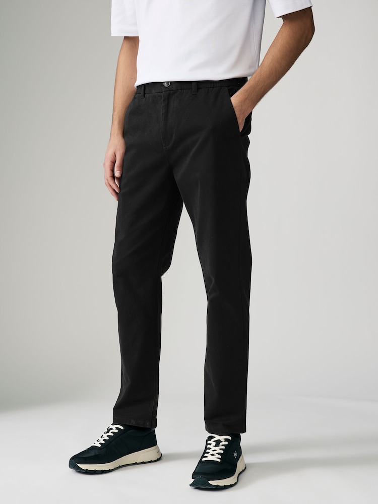 Black Slim Fit Side Elasticated Stretch Chino Trousers - Image 1 of 8