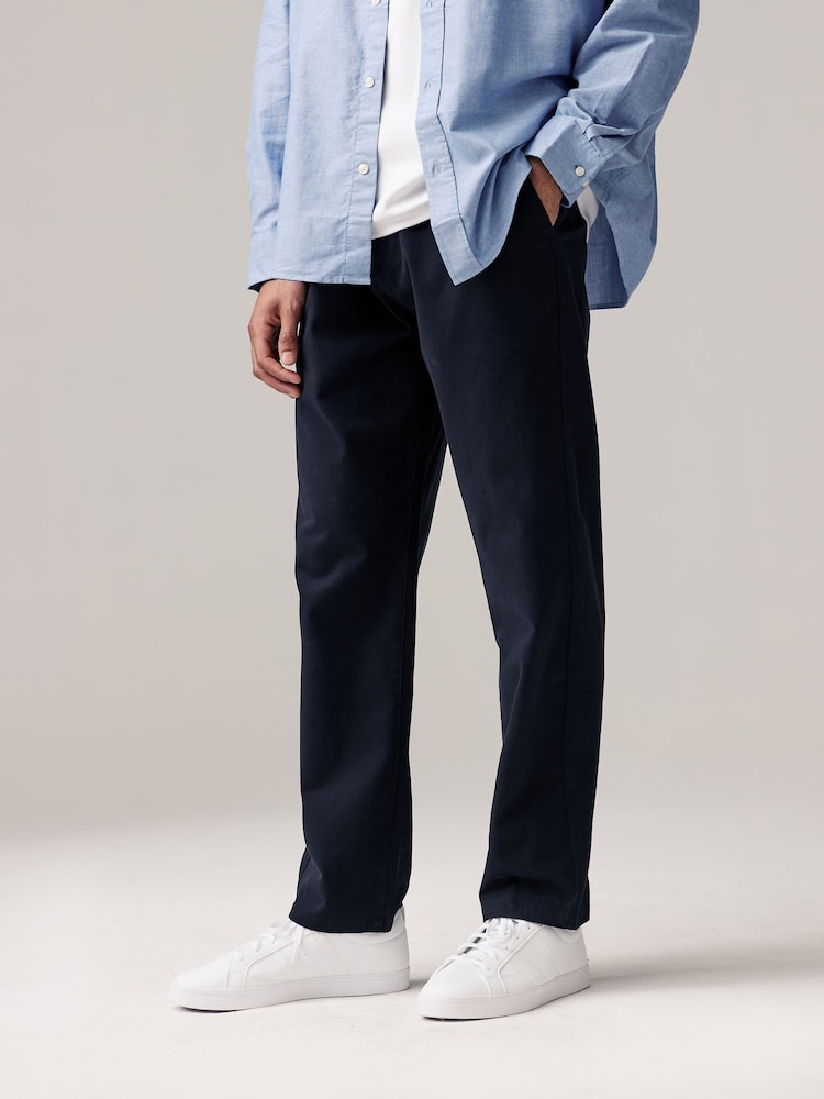 Navy Straight Fit Side Elasticated Stretch Chino Trousers - Image 1 of 5