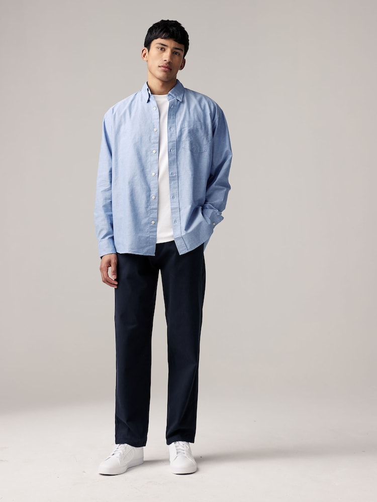 Navy Straight Fit Side Elasticated Stretch Chino Trousers - Image 2 of 5