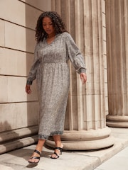 Live Unlimited Black Leopard Broderie Trim Smock Midaxi Dress - Image 1 of 4