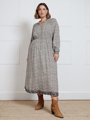 Live Unlimited Black Leopard Broderie Trim Smock Midaxi Dress - Image 2 of 4