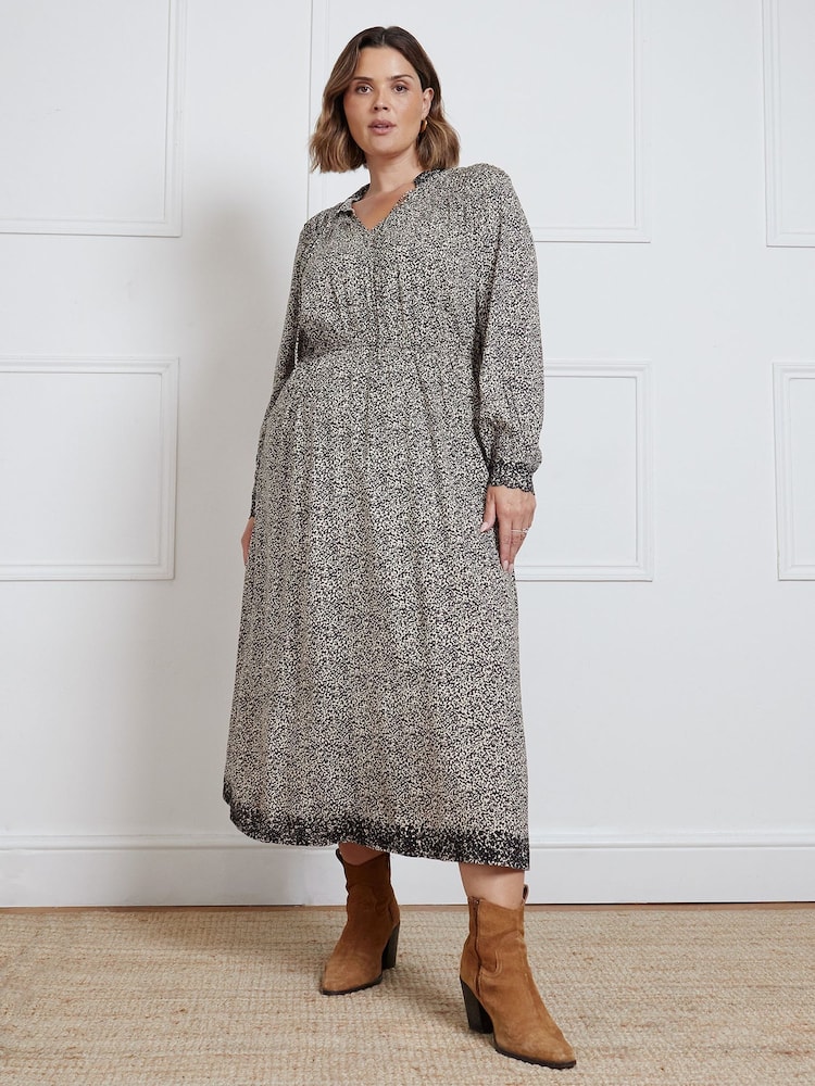 Live Unlimited Black Leopard Broderie Trim Smock Midaxi Dress - Image 2 of 4
