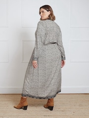 Live Unlimited Black Leopard Broderie Trim Smock Midaxi Dress - Image 3 of 4