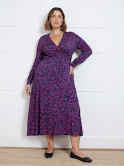 Live Unlimited Black Petite Bright Leopard Wrap Dress With Blousen Sleeves - Image 1 of 3