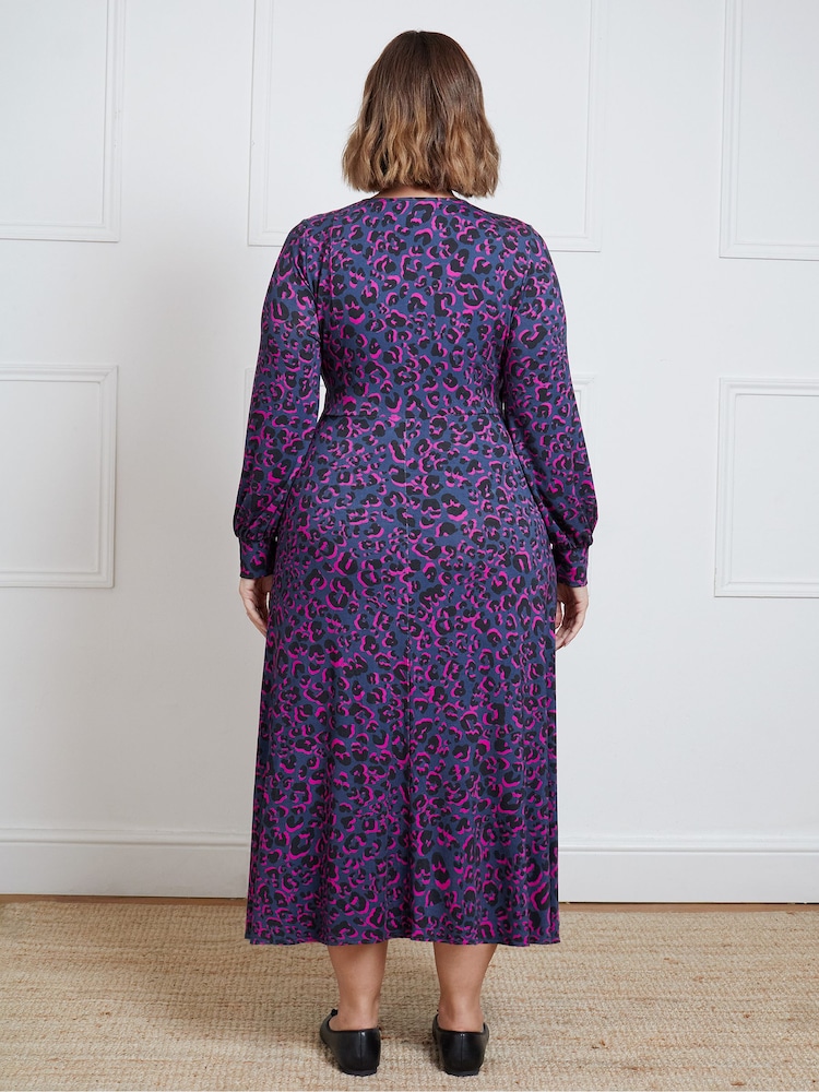 Live Unlimited Black Petite Bright Leopard Wrap Dress With Blousen Sleeves - Image 2 of 3