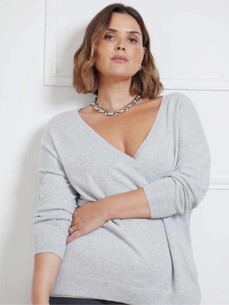 Live Unlimited Grey Wrap Detail Jumper - Image 2 of 5 Live Unlimited Grey Wrap Detail Jumper - Image 2 of 5