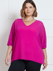 Rosa - Blusa de gasa con cuello en pico y capa superpuesta de Live Unlimited Curve - Imagen 1 de 3