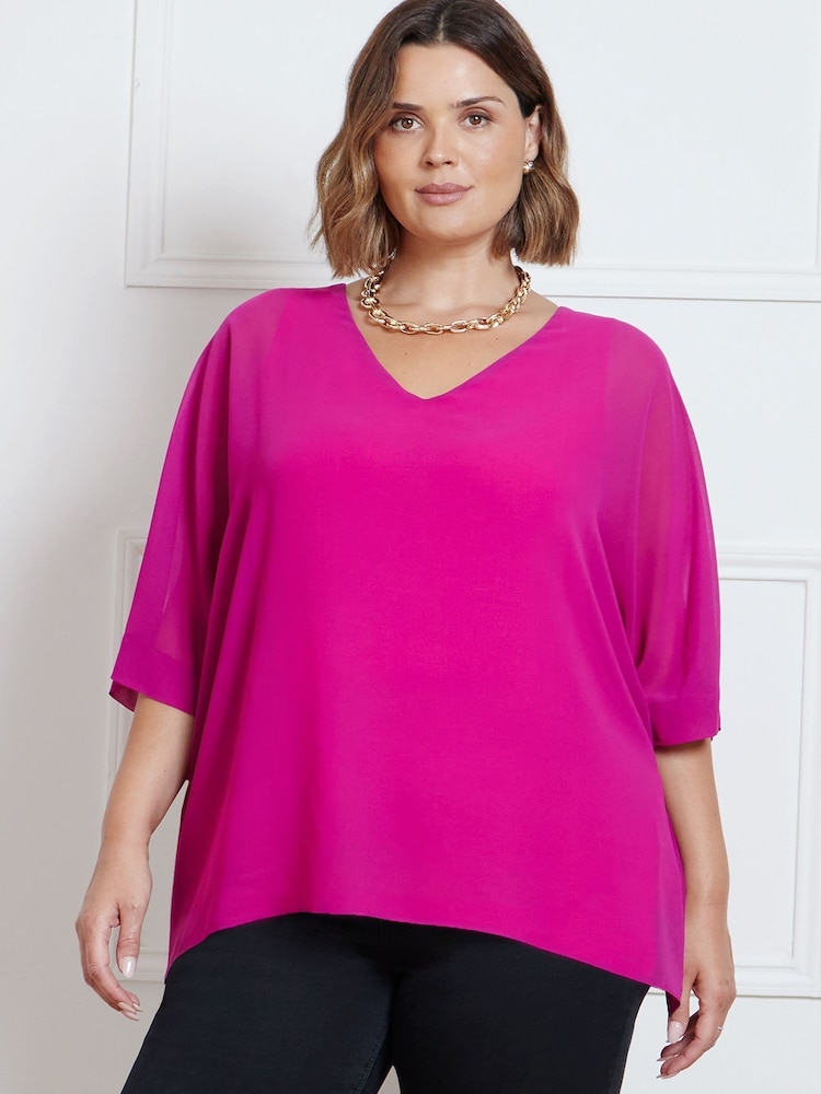 Rosa - Blusa de gasa con cuello en pico y capa superpuesta de Live Unlimited Curve - Imagen 1 de 3