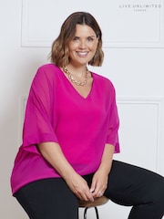 Rosa - Blusa de gasa con cuello en pico y capa superpuesta de Live Unlimited Curve - Imagen 3 de 3