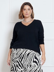 Live Unlimited Black Relaxed V-Neck Jumper - Image 1 of 3