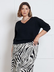 Live Unlimited Black Relaxed V-Neck Jumper - Image 2 of 3