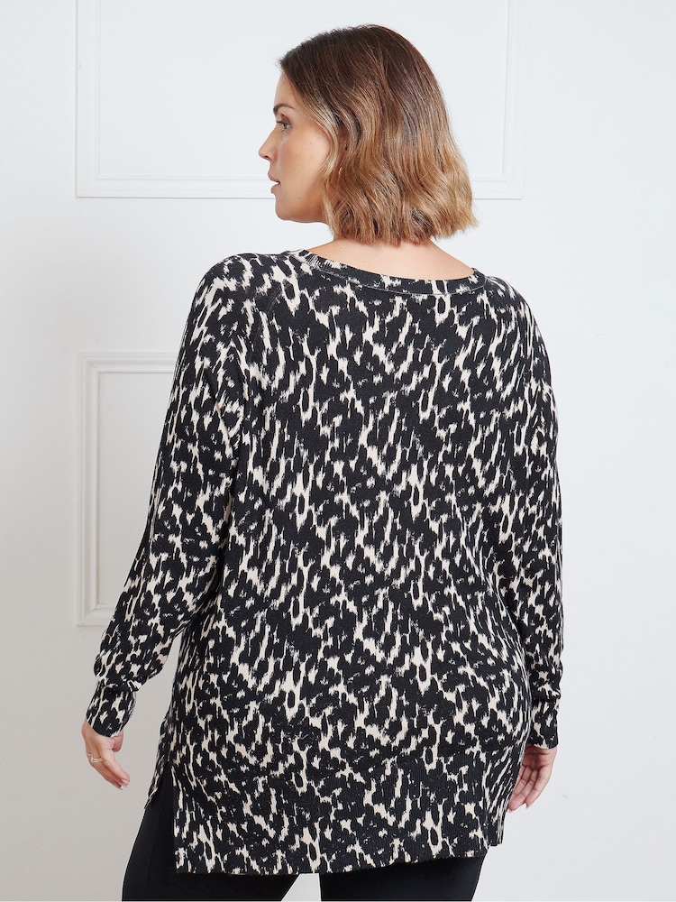 Live Unlimited Black Abstract Scoop Neck Jumper - Image 2 of 5