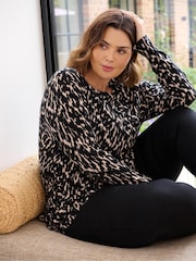 Live Unlimited Black Abstract Scoop Neck Jumper - Image 4 of 5