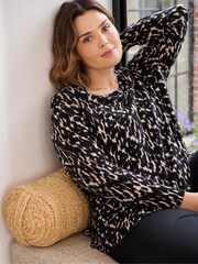 Live Unlimited Black Abstract Scoop Neck Jumper - Image 5 of 5