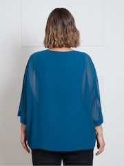 Azul - Blusa de gasa con cuello en pico y capa superpuesta de Live Unlimited Curve - Imagen 3 de 3