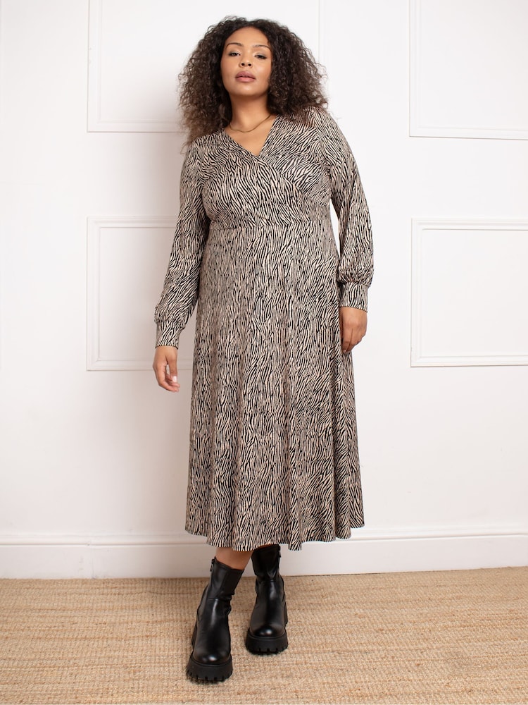 Live Unlimited Black Zebra Wrap Dress With Blousen Sleeves - Image 1 of 4 Live Unlimited Black Zebra Wrap Dress With Blousen Sleeves - Image 1 of 4