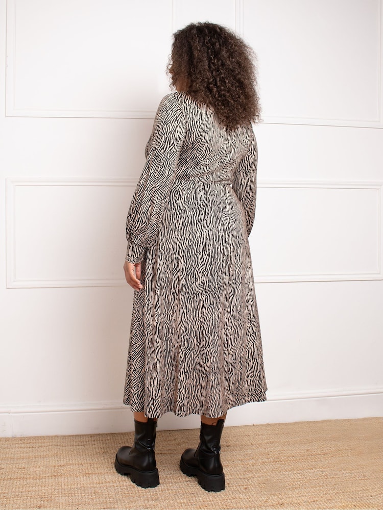 Live Unlimited Black Zebra Wrap Dress With Blousen Sleeves - Image 4 of 4 Live Unlimited Black Zebra Wrap Dress With Blousen Sleeves - Image 4 of 4