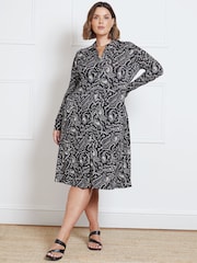 Live Unlimited Black Paisley Long Sleeve Jersey Shirt Dress - Image 1 of 3