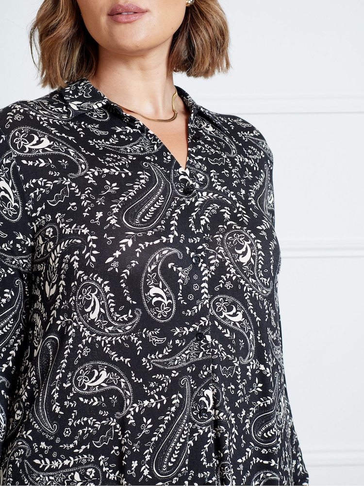 Live Unlimited Black Paisley Long Sleeve Jersey Shirt Dress - Image 2 of 3