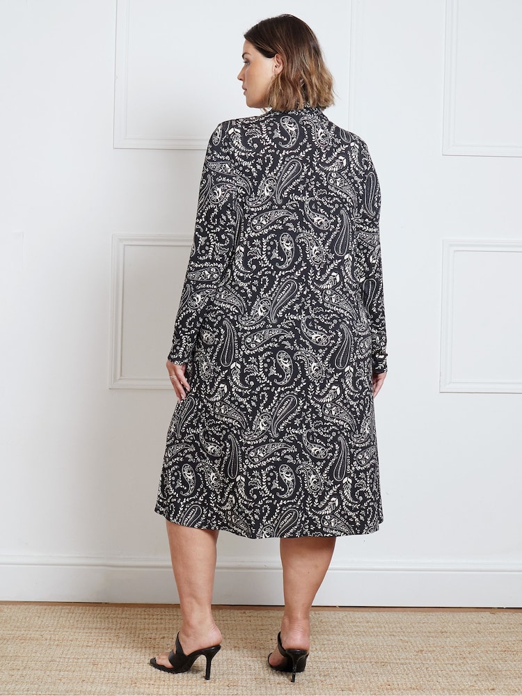Live Unlimited Black Paisley Long Sleeve Jersey Shirt Dress - Image 3 of 3