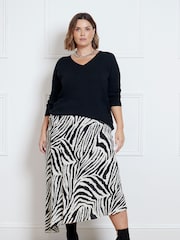 Live Unlimited Black Zebra Print Asymmetric Midi Skirt - Image 1 of 4