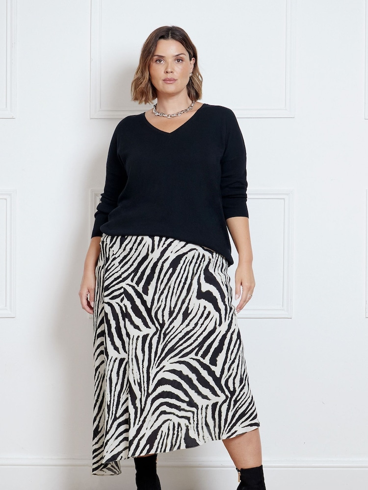 Live Unlimited Black Zebra Print Asymmetric Midi Skirt - Image 1 of 4