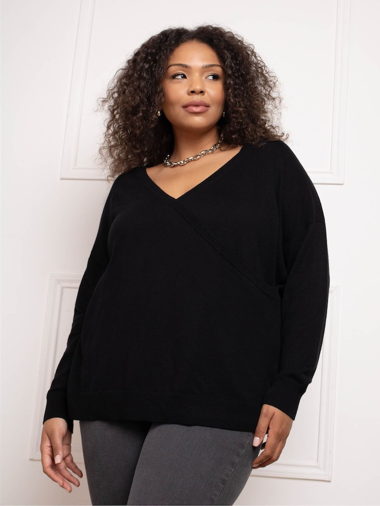 Live Unlimited Black Wrap Detail Jumper - Image 1 of 4 Live Unlimited Black Wrap Detail Jumper - Image 1 of 4