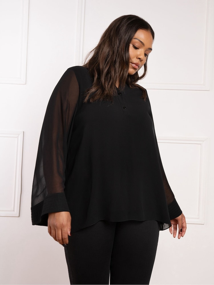 Live Unlimited Black Curve Wide Sleeve Half Placket Blouse - Image 2 of 4