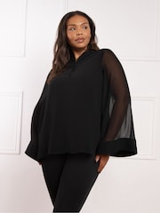 Live Unlimited Black Curve Wide Sleeve Half Placket Blouse - Image 3 of 4