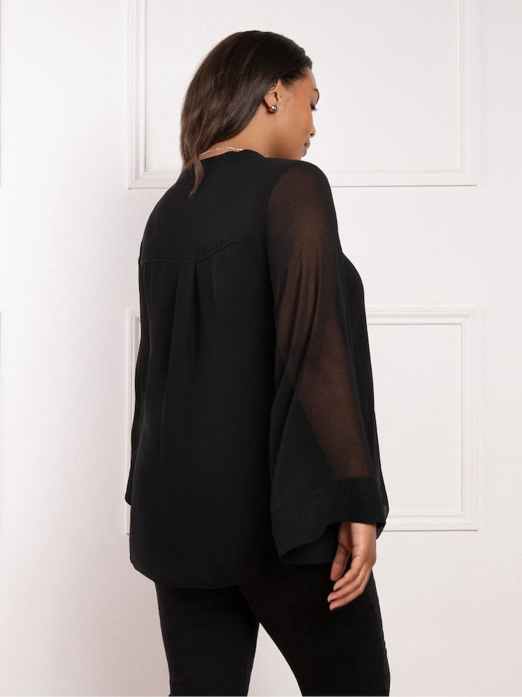 Live Unlimited Black Curve Wide Sleeve Half Placket Blouse - Image 4 of 4