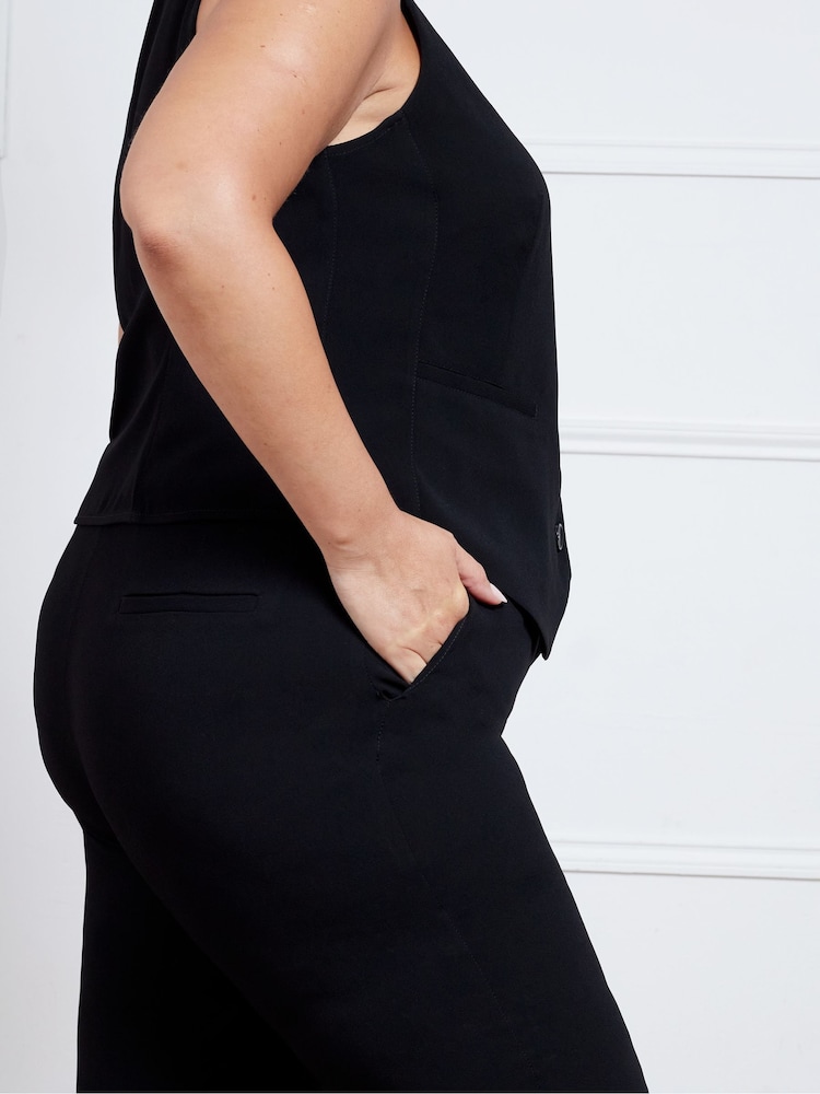 Live Unlimited Black Curve Button Detail Wide Leg Trousers - Image 3 of 3