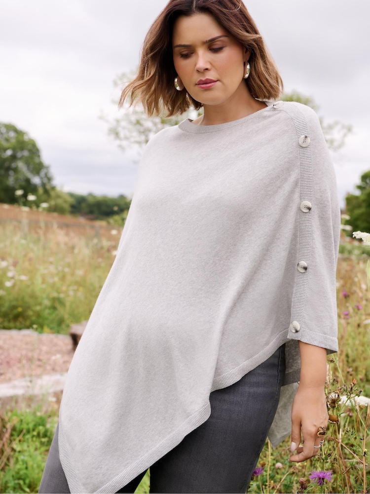Grau - Live Unlimited Poncho mit Knopfdetails - Bild 2 von 5