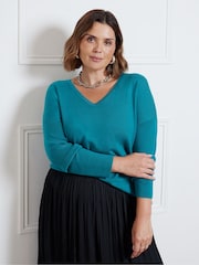 Live Unlimited Green Relaxed V-Neck Jumper - Image 1 of 3