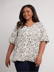 Live Unlimited Black Curve Floral Puff Sleeve Blouse - Image 1 of 3