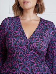Live Unlimited Black Ground Zebra Wrap Dress With Blousen Sleeves - Image 2 of 3