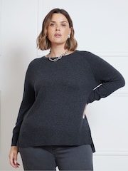 Live Unlimited Grey Scoop Neck Jumper - Image 2 of 4