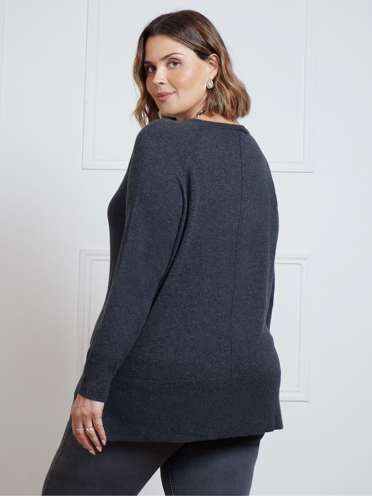 Live Unlimited Grey Scoop Neck Jumper - Image 4 of 4